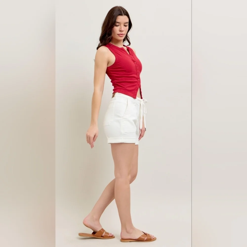 Judy Blue High Rise Jogger Denim Shorts Cuffed Tie Waist White Stretch S-3XL NEW - Picture 8 of 15
